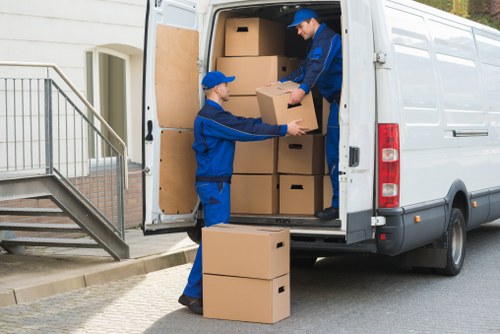 Secure long-term storage unit in Stratford with neatly packed boxes