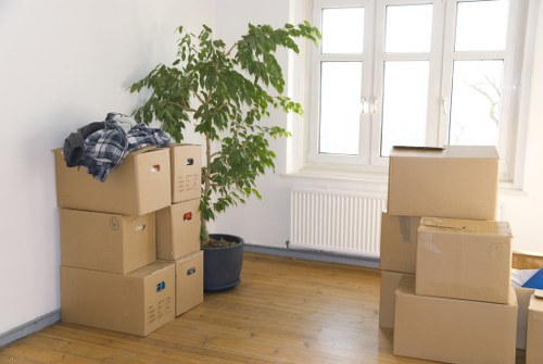 Moving day preparation with boxes and equipment in Stratford