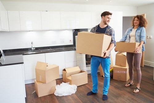 Boxes and furniture arranged for efficient local removals in Stratford